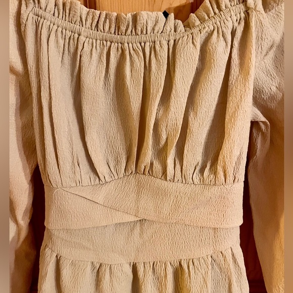 SHEIN Cream Boho Cottagecore Tie Back Dress Long Sleeve Romantic Flowy Skirt XS - Picture 9 of 10